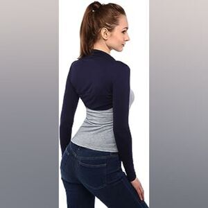 AmélieBoutik Long Sleeve Bolero Shrug Cropped Open Front Cardigan Navy Blue